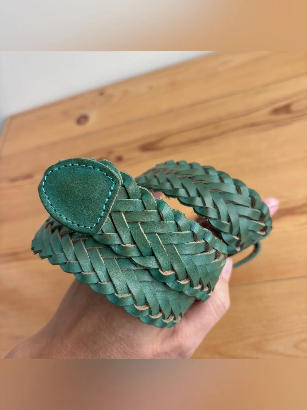 Will Leather Goods Braided teal green Belt Sz M